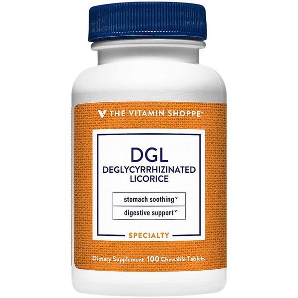 The Vitamin Shoppe DGL (Deglycyrrhizinated Licorice) 760MG, Stomach Soothing Herbal Supplement (100 Chewable Tablets)