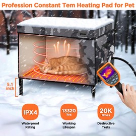 IPOW Extra Large Heated Cat House for Outside 6 Layers Ultra Sturdy Cat Houses for Outdoor Cats, 100% Waterproof with 900D Oxford Fabric & Fully Insulated Weatherproof Heated Plush Pad