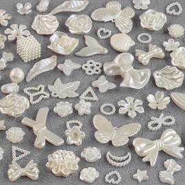 100pcs Spacer Beads for Bracelets White Pearl Beads for Jewelry Making Acrylic Beads Bracelet Beads Flower Leaf Butterfly Moon Star Heart Shell Bow Assorted Beads Bracelet Charms Pearls for Crafting