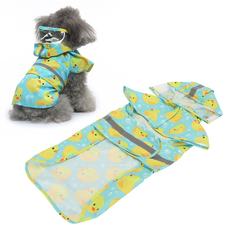 Pet Rain Jacket Duckling Pattern Waterproof Reflective Adjustable 4 Legs
