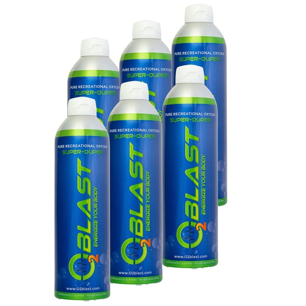 O2 Blast Oxygen Cans, 10 Liter 6 Pack 99.7% Pure Oxygen Canisters with Sanitary Flip Top Cap, Portable Supplemental Oxygen for Breathing & High Altitude, Reduce Recovery Time & increase Oxygen Levels.