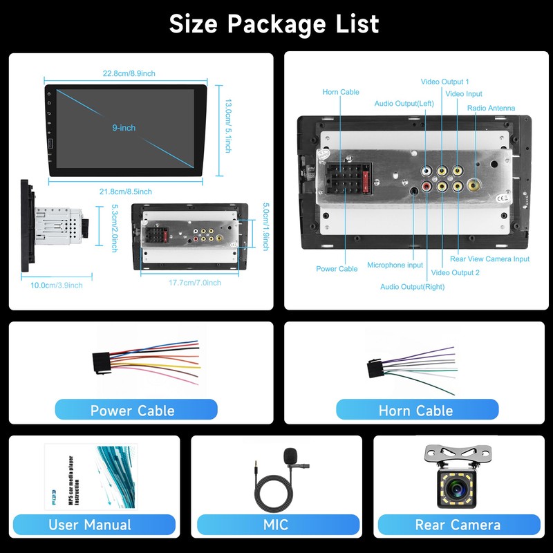 9 inch Single Din Car Stereo Touch Screen Wireless Carplay