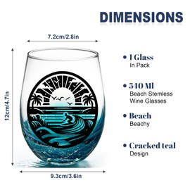 OWATRKDEY Beach Stemless Wine Glass: Hand Blown Beach Wine Glass Birthday Gifts for Women, Beach Lovers 18 Ounces - Set of 1