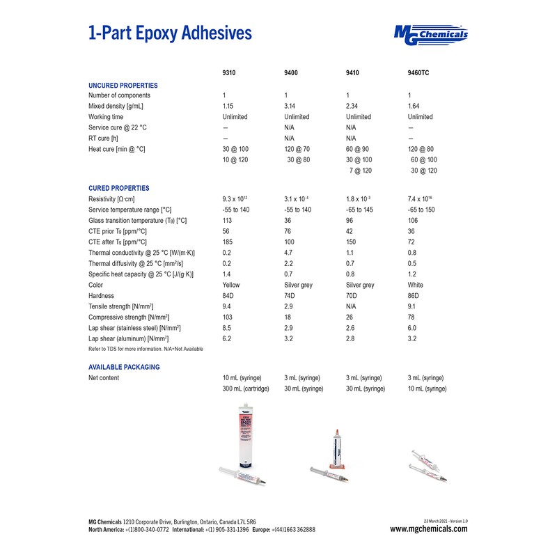 MG Chemicals 9310 One-Part Epoxy General Purpose Adhesive, High Tg,