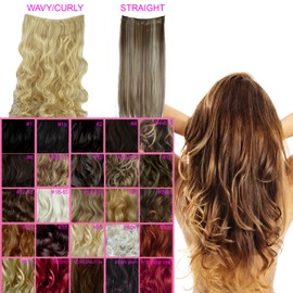 One Piece Clip In Hair Extension - Medium Brown - Wavy/Curly - 23in / 58cm - 5 Clips 120g - Heat Resistant - Looks and Feels like Real Hair