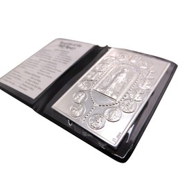 Westmon Works Hail Mary Holy Card and Mysteries of the Rosary Catholic Prayer Folder Set with Embossed Italian Metal Mary Image