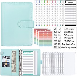 A6 Binder Budget Planner German: Money Organiser Budget Planner with 12 Binder Pockets, 12 Budget Sheets German, Label Stickers Savings Book for Travel, Diary and Gift
