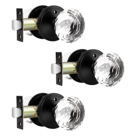 Lepushom 3 Pack Crystal Door Knobs Interior, Elegant Matte Black Glass Door Knobs, Keyless Privacy Door Locks for Bedrooms and Bathrooms