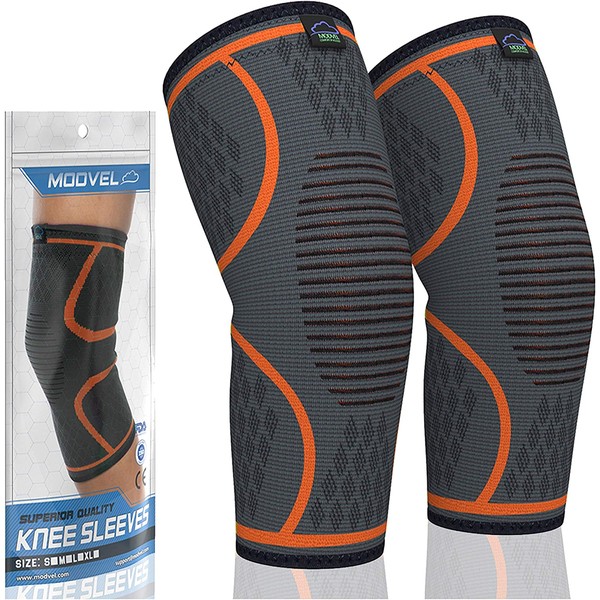 Modvel 2 Pack Knee Compression Sleeve | Best Knee Brace | Knee Support for Arthritis, ACL, Meniscus Tear, Running, Biking, and Sports | Joint Pain Relief.