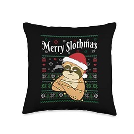 G2T Funny Christmas Outfit Merry Slothmas Sloth Xmas Fairy Light Ugly Christmas Sweater Throw Pillow, 16x16, Multicolor