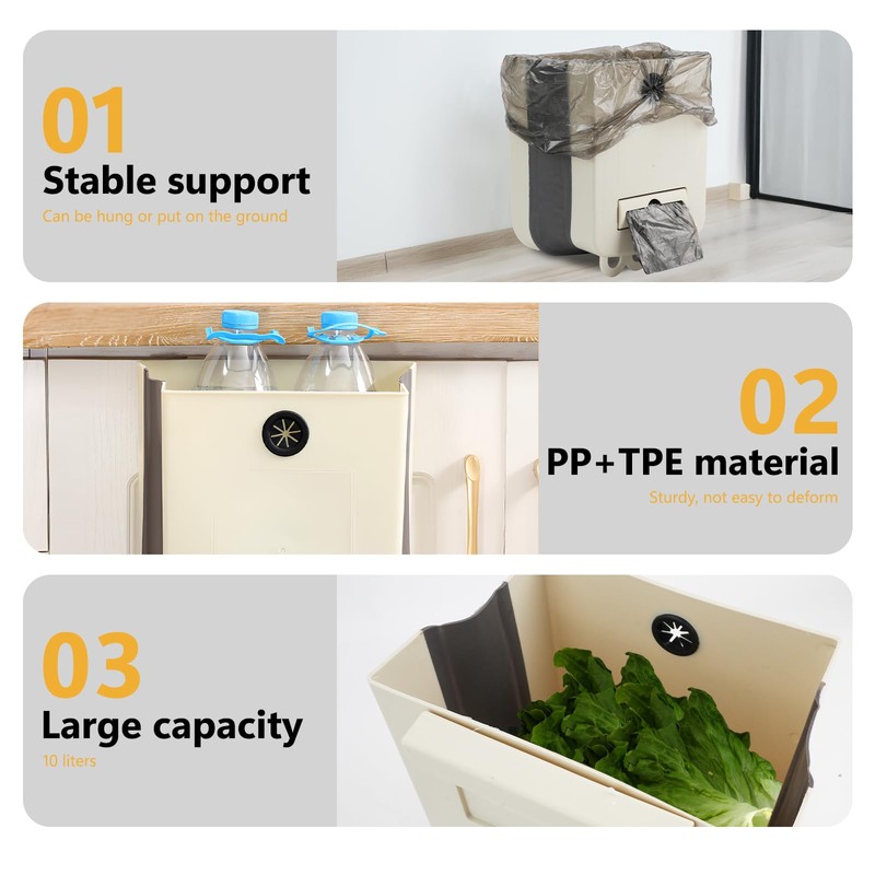 Jiayaus Collapsible Kitchen Trash Can Hanging Trash Can with 3