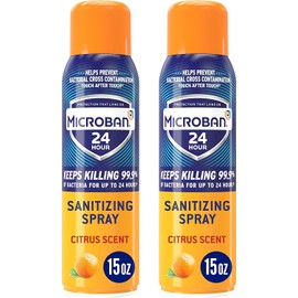 MICROBAN Disinfectant Spray, 24 Hour Sanitizing and Antibacterial Sanitizing Spray, Citrus Scent, 2 Count (15oz Each) (Packaging May Vary)