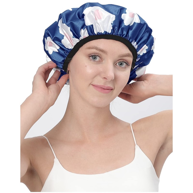 YIZIJIZI Terry Lined Shower Cap,Triple Layer Large Cap for Women,Shower
