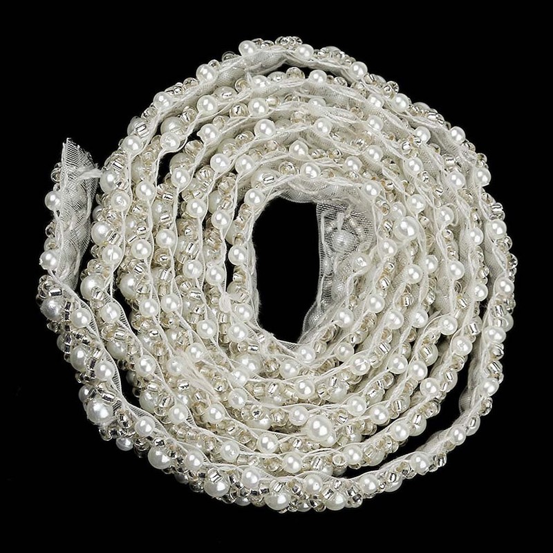 ULTNICE Rhinestone Pearl Ribbon Collar Appliqué Wedding Dress DIY Sewing