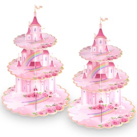 NatNarr 2 Pack Princess Cupcake Stand Princess Birthday Party Decorations 3 Tier Princess Cupcake Toppers Pink Castle Cupcake Holder Dessert Tower for Girls Kids Birthday Baby Shower Party Supplies