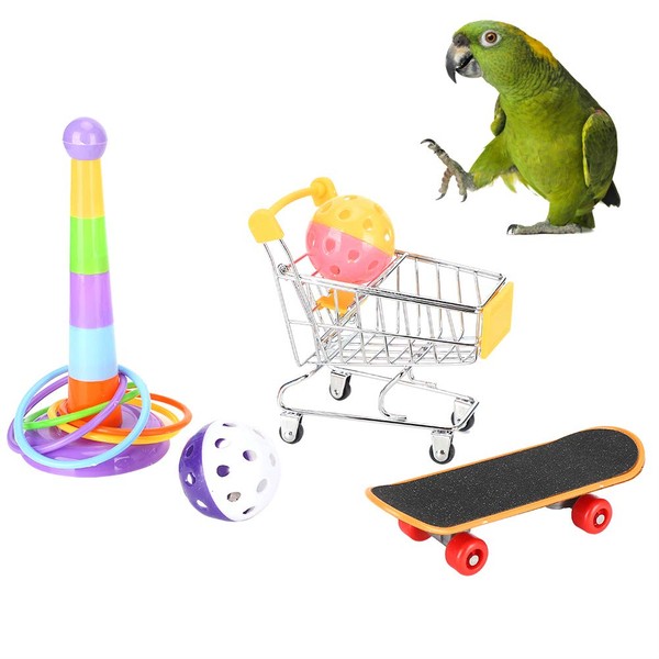 EVTSCAN Bird Training Toys, Parrot Intelligence Toy, Mini Shopping Cart