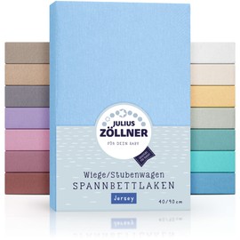 Julius Zöllner Jersey Fitted Sheet for Cots and Bassinets, 90 x 40 cm, Various Colours light blue