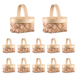 12Pack Mini Woven Baskets with Handles, Wood Chip Baskets Farmhouse Small Basket Miniature Flower Basket Woven Candy Baskets for Wedding Party Favors Crafts Decor