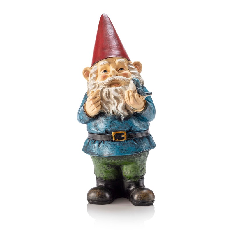 Alpine Corporation 12" Tall Outdoor Garden Gnome with Bird Yard