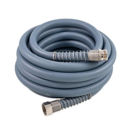 Camco EvoFlex 25-Ft Water Hose - RV Drinking Water Hose Contains No Lead, No BPA & No Phthalate - Flexible Design w/Stainless Steel Strain Relief Ends - 5/8” Inside Diameter, Slate (22580)