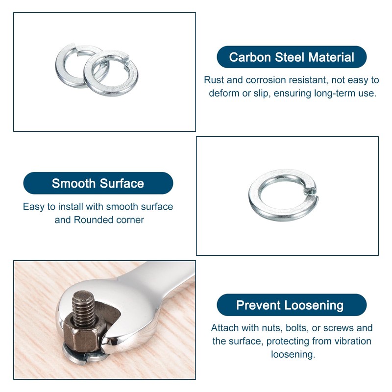 sourcing map #10 Split Lock Washer, 100Pcs Carbon Steel Spring