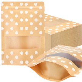 Geosar 240 Pcs Kraft Bags with Window Bulk Kraft Stand Up Reusable Paper Bags Food Storage Pouches for Home Shop Packaging, 7 x 10 Inch(Origin)