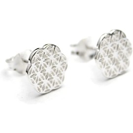 COSUMOSU Women's Flower of life Sacred Geometry 925 Sterling Silver stud Earrings (Silver)