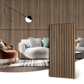 RITOLLO Wood Slat Wall Panel | 4 Pcs Soundproof Wall Panels 48" x 24.5" Wood Wall Panels 3D Sound Dampening Panels Wall Decoration - Walnut