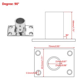 Stainless Steel Heavy Duty Boat Hand Rail Fitting, 90 Degree Boat Rail Handrail Fittings Components Rectangular Railing Fitting (22mm/0.87in)