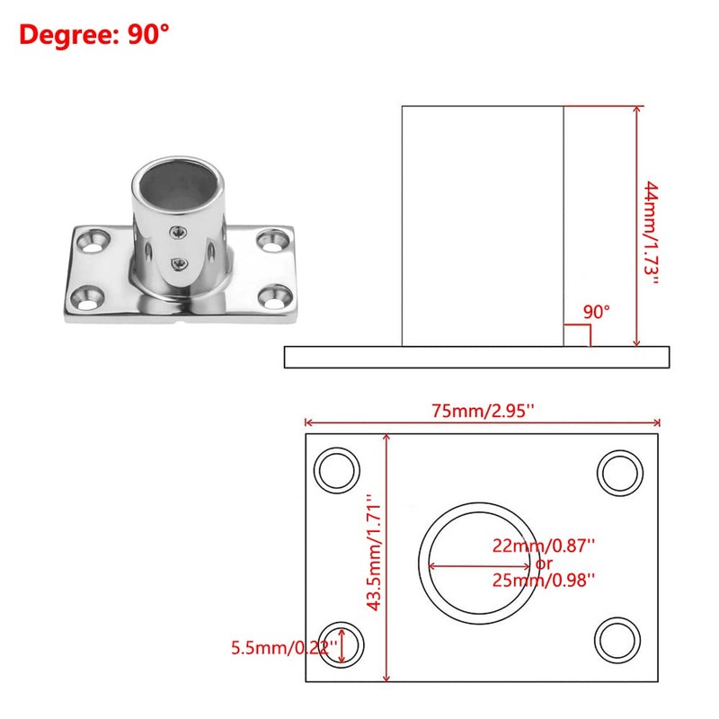 Stainless Steel Heavy Duty Boat Hand Rail Fitting, 90 Degree