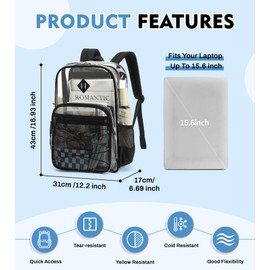 MUSEVOS Clear Backpack Heavy Duty for School, Large PVC See Through Backpacks for Stadium Events, Travel, Clear BookBag for Kids, Boys and Girls, Transparent Black