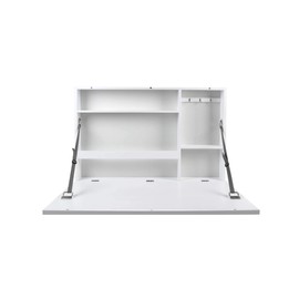 Prinz Work From Home Wall-Mounted Desk, White Folding With Chalkboard Front, Space-Saving Floating Design, Ready to Hang, Interior Shelves, 36 x 24 x 5 Inches