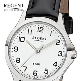 Regent Miyota 2035 Women's Analogue Watch with Faux Leather Strap 12111162, black/silver, Strap.