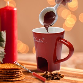 chocolate melting cup,fondue set， Ceramic Melting Cup, Mini Chocolate Fondue Cups Set For Date Night Birthday Wedding Gifts（red）