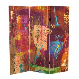 Red Lantern 4 ft. Short Double Sided India Canvas Folding Screen 3 Panel Freestanding Partition and Separator for Modern and Contemporary Bedroom, Home Office, Studio, Dorm, Apartment