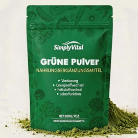 Grüne Entgiftungspulver 200g, Superfood Grüne Helfer,Pflanzenpulver mit Matcha, Gerstengras, Spirulina & Heidelbeere – Reich an Makro- & Mikronährstoffen sowie Ballaststoffen (1)