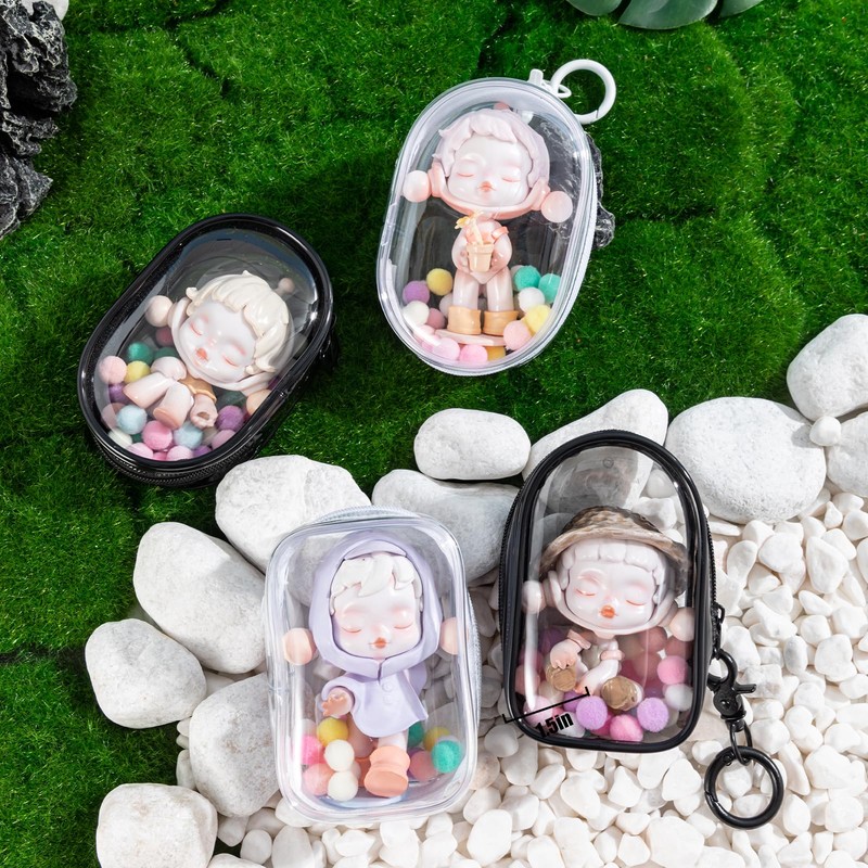 Clear Figures Display Bag, Portable Figures Storage Bag with Keychain,