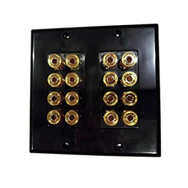 Black Speaker Wall Plate 16 Post for 8 Speakers and Color Coded for Home Theater System Dolby Audio Dolby Sound HDTV by Hookup.com.