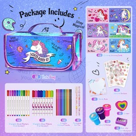 weirtoya Washable Fruit Scented Markers Set with Unicorn Pencil Case Stationery Set STEM Toys Unicorns Gifts for Girls Birthday Gifts for Girls 4-9 Years Magical Unicorn