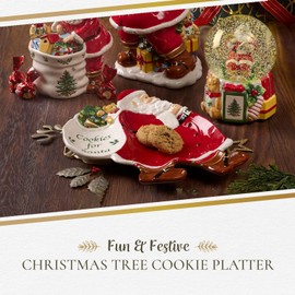 Spode Christmas Tree Figural Cookies for Santa Platter - 12-Inch Holiday Serving Plate for Cookies, Desserts, and Treats - Dolomite Christmas Dinnerware and Décor - Festive Holiday Gift