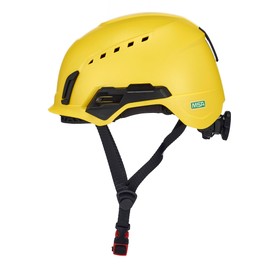 MSA 10242631 V-Gard H2 Pro Safety Type 2 Helmet with Comfortable Fas-Trac III Ratchet Suspension | Push-Button Accessory Rail and Universal Lighting Clips | Vented, Standard Size in Yellow