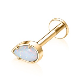 G23 Titanium Labret Studs 6mm Monroe Jewelry 16G Tragus Earring 16g Titanium Helix Stud Gold Internally Threaded Labret Water Drop White Opal Cartilage Titanium Lip Piercing Lip Studs Tragus Piercing
