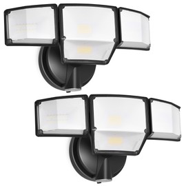 LUTEC 80W Dusk to Dawn Flood Lights Outdoor, 9000LM Super Bright LED Security Light with Photocell, IP65 Waterproof, 5000K Daylight, Hardwired 4 Heads Floodlight for Garage, Yard -2 Pack (Black)