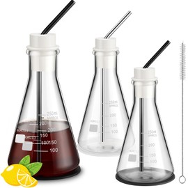 Copkim 2 Pack Lab Flask Chemistry Drinking Glasses 8.5 oz Glass Erlenmeyer Flask Narrow Mouth Erlenmeyer Scientific Beaker Flask for Cocktails Coffee