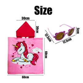 USHXVG 1 Rainbow Horse Cartoon Bath Towel, 1 Sunglasses, Hooded Bath Towel, Kids Beach Towel, Soft Absorbent Bathrobe, Hooded Poncho, Shower Towel