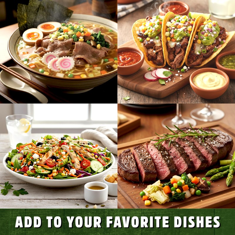 Dried ramen toppings. Dehydrated vegetables for ramen topper include Cabbage,