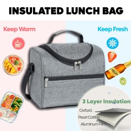 3-Layer Insulated Lunch Bag for Adults - Leakproof, Reusable Lunch Tote with Shoulder Strap for Women Men, Cute Oxford Design for Work Picnic (Black Floral)