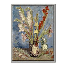 Wieco Art Framed Wall Art Vase with Gladioli and China Asters by Van Gogh Modern Floral Canvas Prints Artwork Abstract Flowers Pictures on Canvas for Living Room Home Decorations