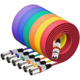 6 Pack XLR Cables 3 Pins Balanced XLR Microphone Cable XLR to XLR Cable XLR Male to Female Mic Cable for Microphone, Mic Mixer, Recording Studio, Podcast (Mixed Color, 6 ft)