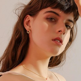 ALEXCRAFT 14K Huggie Gold Hoop Earrings Set for Women with Glossy Cubic Zirconia Twisted Heart Piercing Hoops 9 Pairs